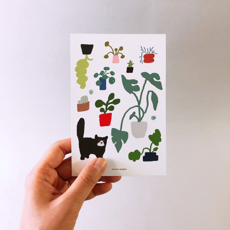 엽서 / 식물과 검은 고양이